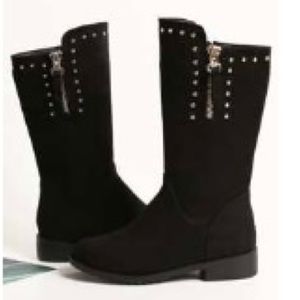 Girls Studded 3/4 Faux Suede Black Boots. Sz 3. Gently Worn
